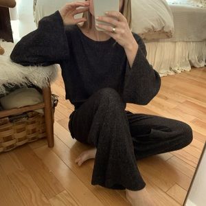 Forte ribbed sweater cargo pant crop top set with tie: M top L bottom